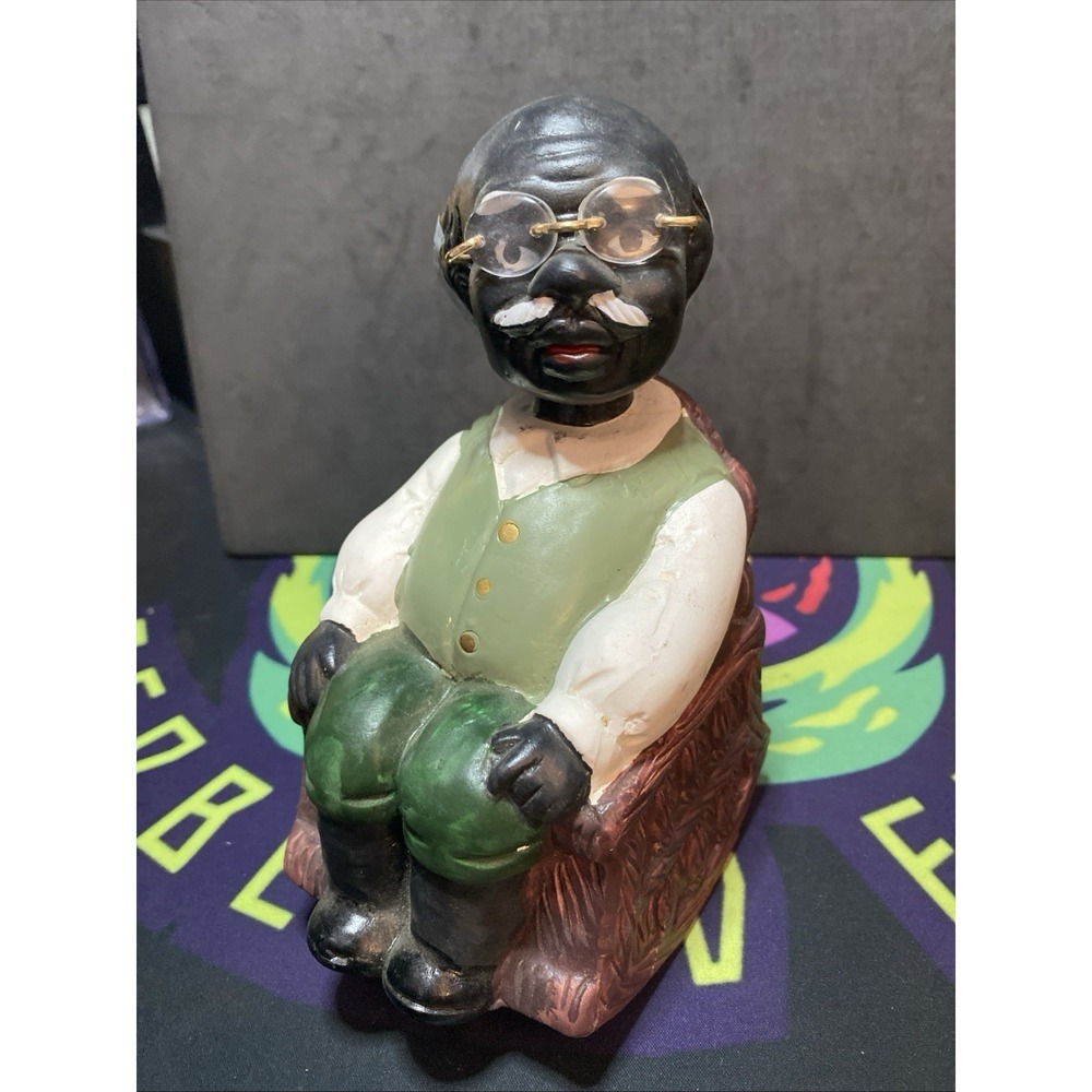 Rare Vintage 1998 Porcelain African Americana Elderly Man Chair Bank Bobble G3